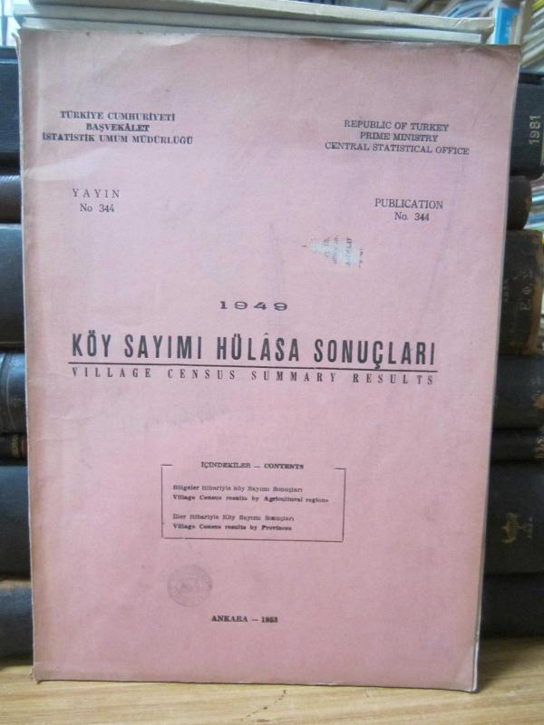 1949 Köy Sayımı Hülasa Sonuçları - Village Census Summary Results