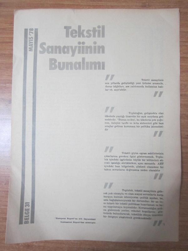 Avrupa Topluluğu Dergisi - Mayıs '78 - BELGE 31: Tekstil Sanayiinin Bunalımı (Normanton Report)
