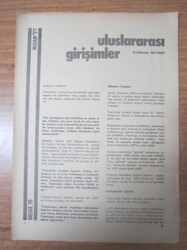 Avrupa Topluluğu Dergisi - Nisan '77 - BELGE 19: Uluslararası Girişimler / Ferdinando Riccardi