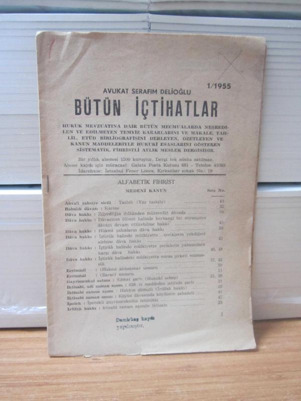 Avukat Serafım Delioğlu Bütün İçtihatlar 1/1955