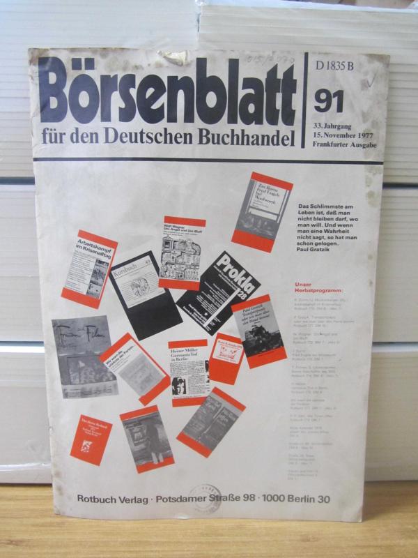 Börsenblatt für den Deutschen Buchhandel - No 91 - 33.Jahrgang - 15 November 1977