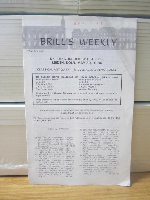 BRILL'S WEEKLY No. 1556 Issued by E. J. BRILL LEIDEN, KÖLN - May 30, 1986