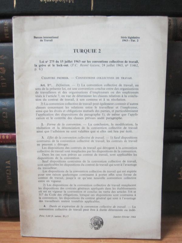 Bureau International du Travail - Serie Legislative - Turquie 2 - 1963