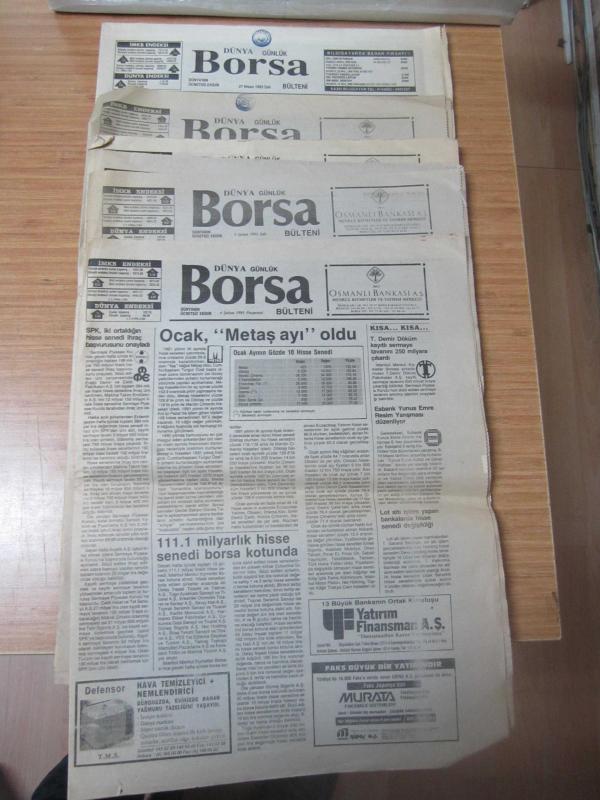 DÜNYA GÜNLÜK BORSA Bülteni - 6 ADET TAKIM (4 Şubat 1991 / 5 Şubat 1991 / 6 Şubat 1991 / 25 Nisan 1991 / 21 Aralık 1992 / 27 Nisan 1993)