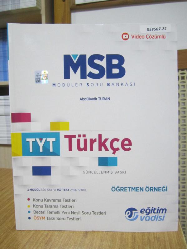 Eğitim Vadisi TYT TÜRKÇE MSB Modüler Soru Bankası (3 Modül 157 Test 320 Sayfa 2396 Soru) Öğretmen Kitabı