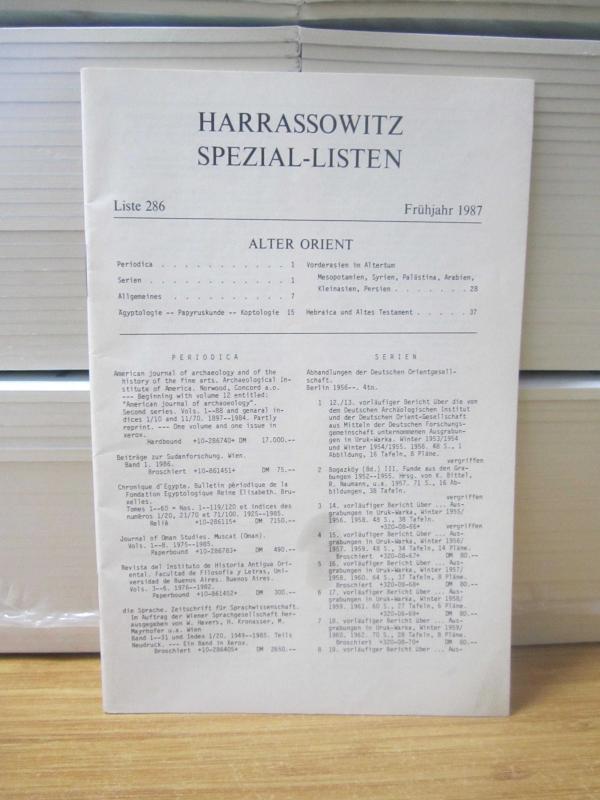 HARRASSOWITZ SPEZIAL-LISTEN - Liste 286 - Frühjahr 1987
