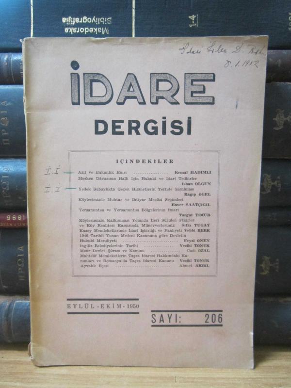 İdare Dergisi - Eylül Ekim 1950 - Sayı 206