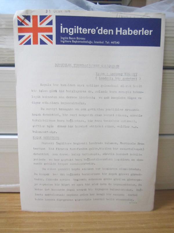 İngilitere'den Haberler İngiliz Basın Bürosu İngilitere Başkonsolosluğu İstanbul - Boruculuk Teknolojisinde Gelişmeler - ANTHONY HEGARTY