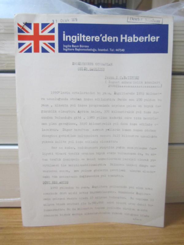 İngilitere'den Haberler İngiliz Basın Bürosu İngilitere Başkonsolosluğu İstanbul - İngiliterede Otobanlar Gelir Sağlıyor - C. E. TIFFEN