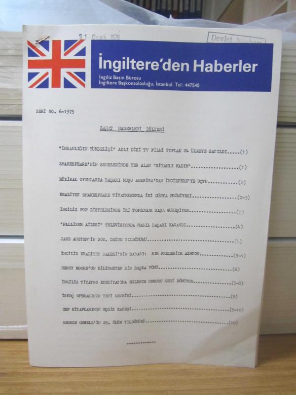 İngilitere'den Haberler İngiliz Basın Bürosu İngilitere Başkonsolosluğu İstanbul - Sanat Haberleri Bülteni - Seri No 6 - 1975