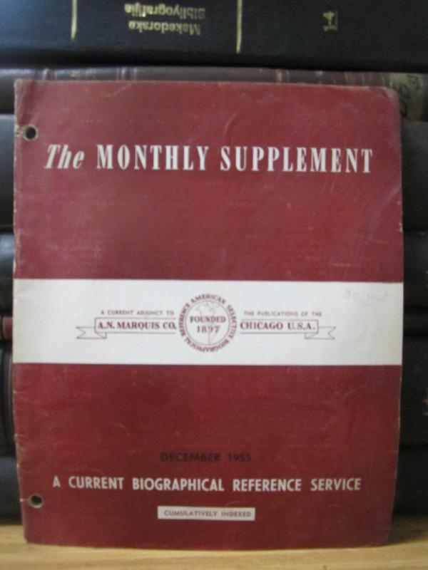International Who's Who Inc. The Monthly Supplement - December 1955 - A Current Biographical Reference Service (Cumulatively Indexed)