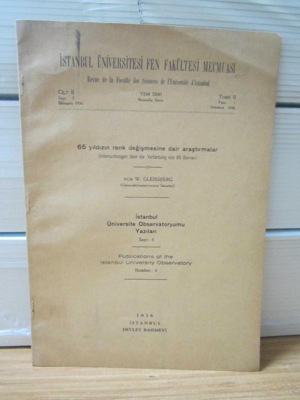 İstanbul Üniversitesi Fen Fakültesi Mecmuası - YENİ SERİ Cilt 2 Sayı 1 - İlkteşrin 1936 - W. Gleissberg