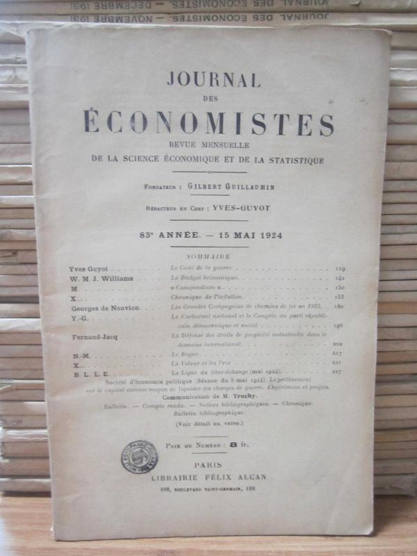 Journal des Economistes - Revue Mensuelle De La Science Economique Et De La Statistique - 83e Annee - 15 Mai 1924