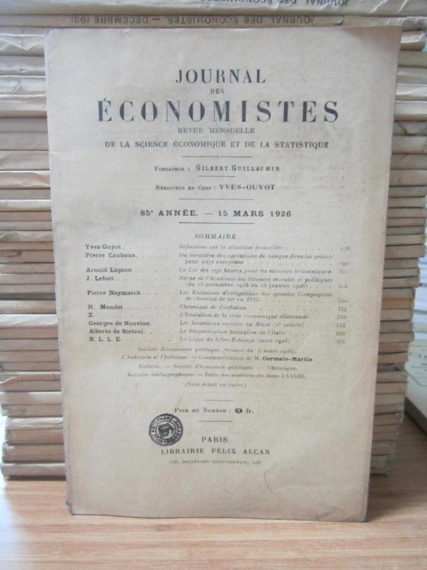 Journal des Economistes - Revue Mensuelle De La Science Economique Et De La Statistique - 85e Annee - 15 Mars 1926