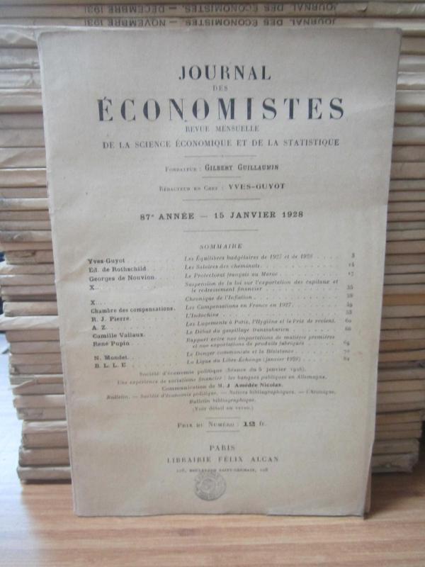 Journal des Economistes - Revue Mensuelle De La Science Economique Et De La Statistique - 87e Annee - 15 Janvier 1928