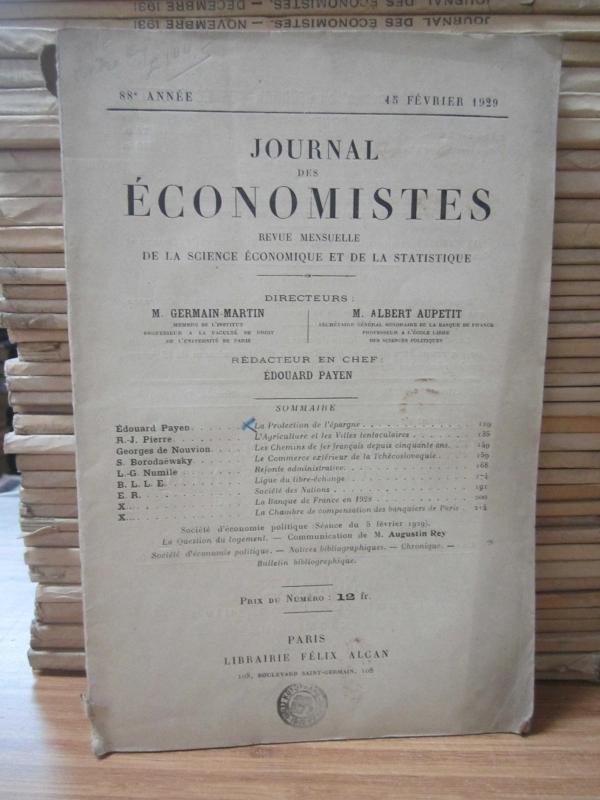 Journal des Economistes - Revue Mensuelle De La Science Economique Et De La Statistique - 88e Annee - 15 Fevrier 1929