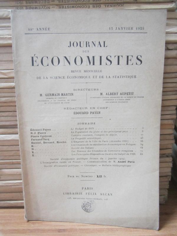 Journal des Economistes - Revue Mensuelle De La Science Economique Et De La Statistique - 88e Annee - 15 Janvier 1929