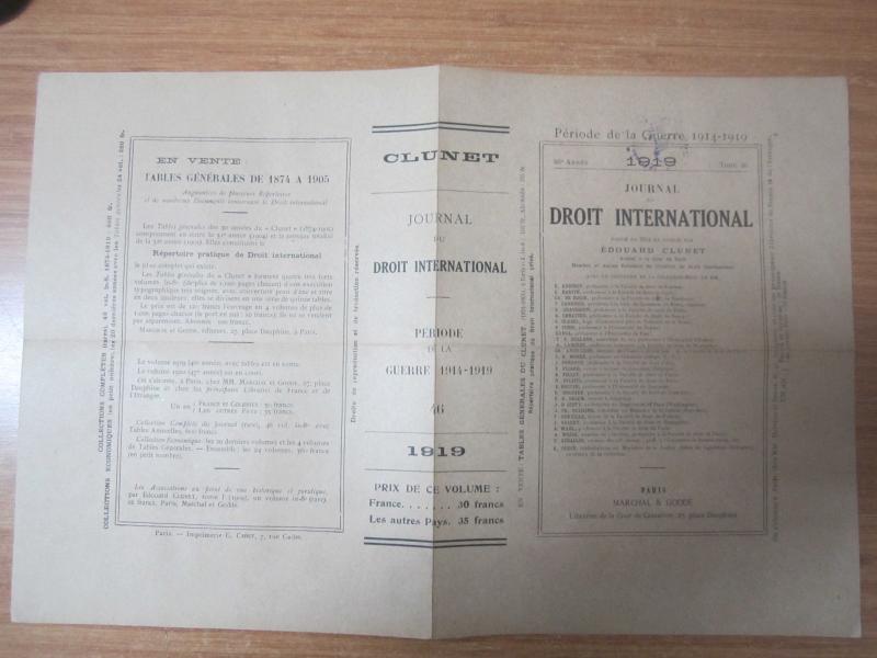 Journal du Droit International 46e Annee Tome 46 - Periode de la Guerre 1914-1919 (Journal Cover)