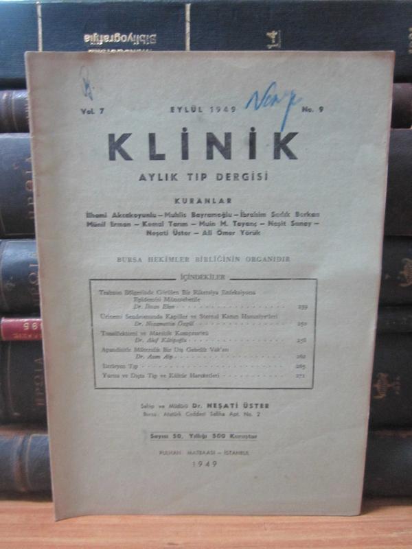 Klinik Aylık Tıp Dergisi - Cilt 7 Sayı 9 - Eylül 1949