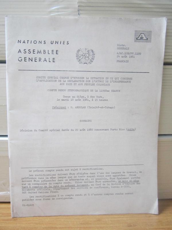 Nations Unies Assemblee Generale - Decision du Comite special datee du 20 Aout 1980 concernant Porto Rico (suite)