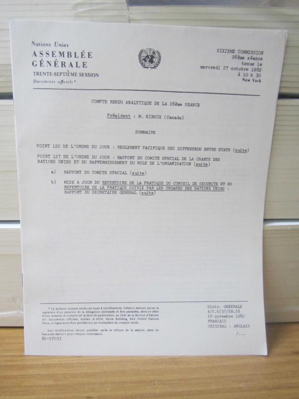 Nations Unies Assemblee Generale Trente-Septieme Session Documents Officiels - Compte Rendu Analytique de la 28eme Seance - M. KIRSCH - 1982