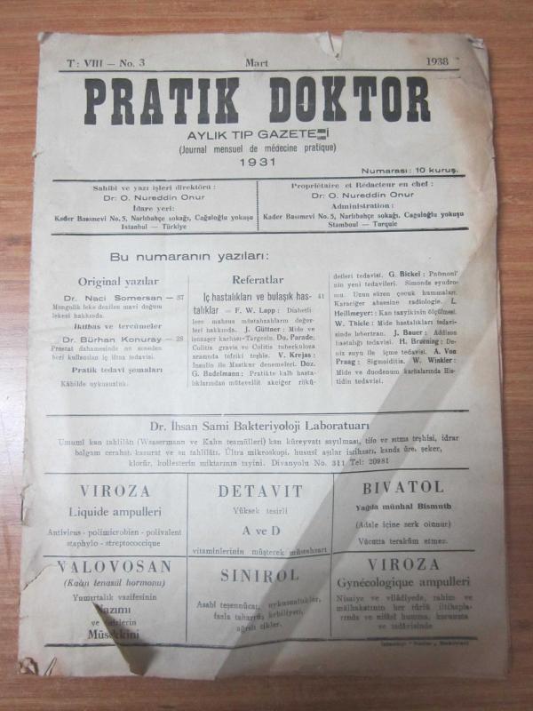PRATİK DOKTOR Aylık Tıp Gazetesi - Cilt 8 Sayı 3 - Mart 1938 [ Dr. O. Nureddin Onur ]