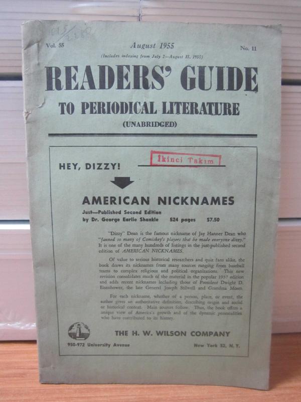Readers' Guide to Periodical Literature - Vol 55 No 11 - August 1955