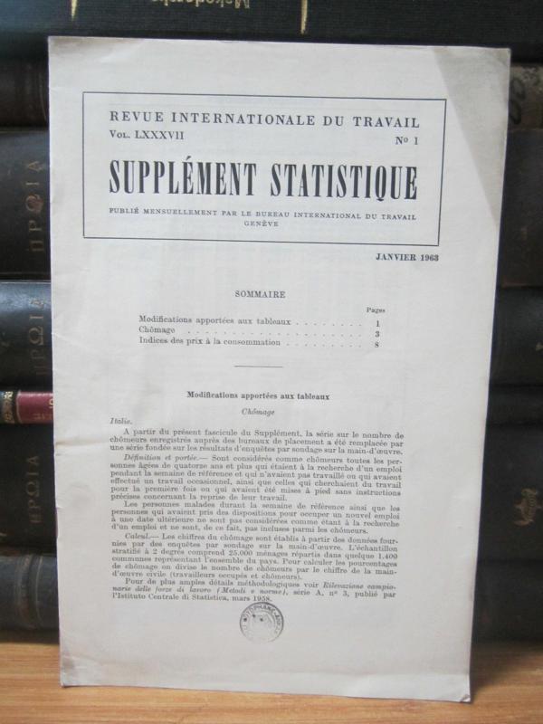 Revue Internationale Du Travail - Vol LXXXVII No 1 - Supplement Statistique - Janvier 1963