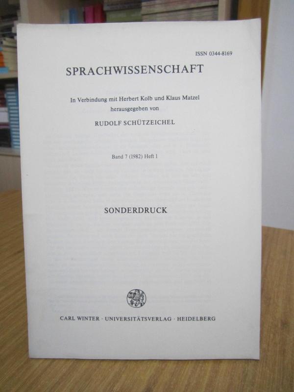 Sprachwissenschaft In Verbindung mit Herbert Kolb und Klaus Matzel herausgegeben von Rudolf Schützeichel / Band 7 (1982) Heft 1 Sonderdruck
