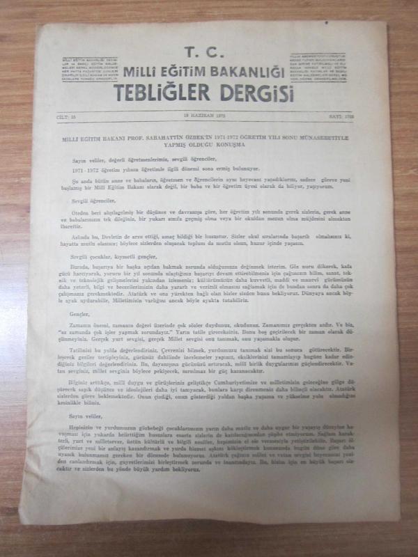 T.C. MİLLİ EĞİTİM BAKANLIĞI TEBLİĞLER DERGİSİ - 19 HAZİRAN 1972 - 35.CİLT SAYI: 1703