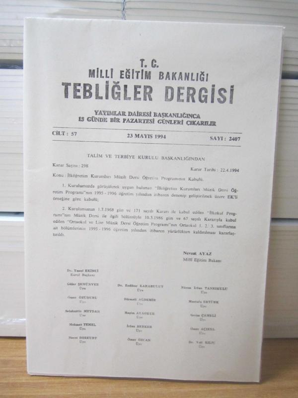 T.C. MİLLİ EĞİTİM BAKANLIĞI TEBLİĞLER DERGİSİ - 23 MAYIS 1994 - 57.CİLT SAYI: 2407