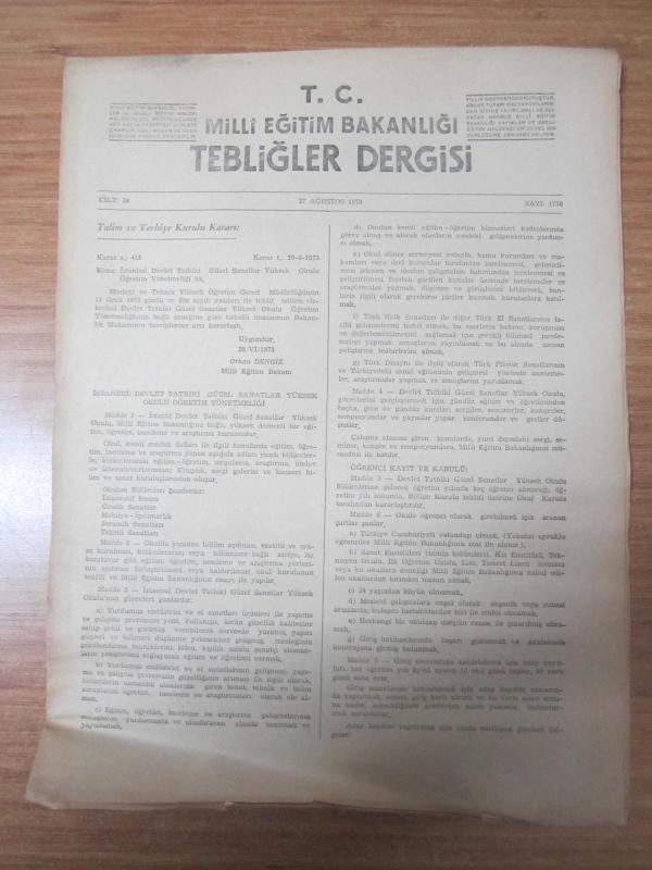 T.C. MİLLİ EĞİTİM BAKANLIĞI TEBLİĞLER DERGİSİ - 27 AĞUSTOS 1973 - 36.CİLT SAYI: 1758