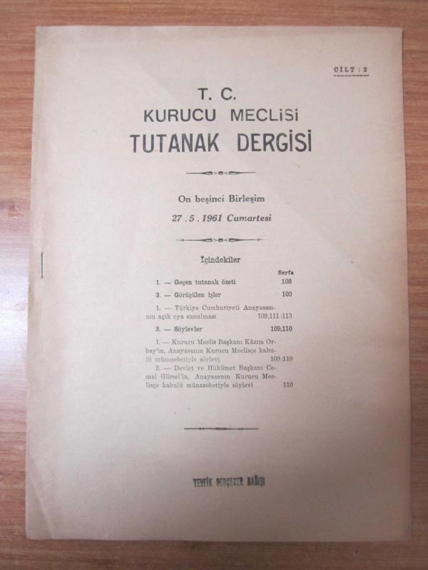 T.C. TEMSİLCİLER MECLİSİ TUTANAK DERGİSİ  - 2.CİLT 15. BİRLEŞİM (27.5.1961 Cuma)