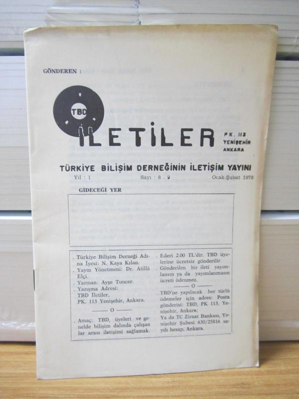 TBD İLETİLER - Yıl 1 Sayı 8-9 - Ocak Şubat 1978 - Türkiye Bilişim Derneği
