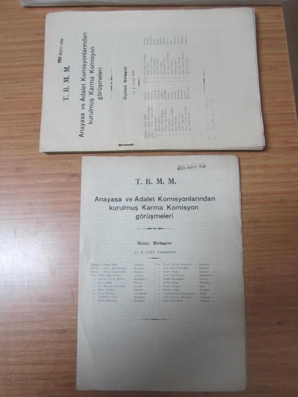 TBMM Anayasa ve Adalet Komisyonlarından Kurulmuş Karma Komisyon Görüşmeleri - 1947 Yılı 2.-3.-5.-6.-7.-8.-9.-10.-11.-12.Birleşim Tutanakları (10 Adet)