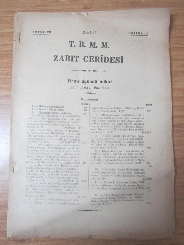 TBMM Zabıt Ceridesi - 7.Cilt Devre VII İçtima 1 - 23. İnikat (24.01.1944 Pazartesi)