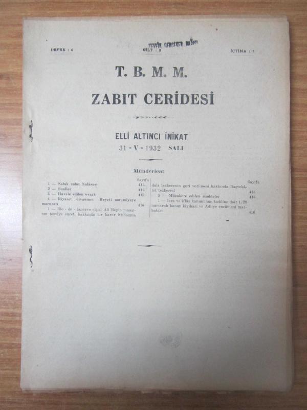 TBMM Zabıt Ceridesi - 8.Cilt Devre 4 İçtima 1 - 56. İnikat (31.5.1932 Salı)