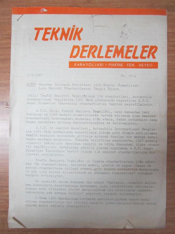 TEKNİK DERLEMELER Karayolları Makine Fen Heyeti - 03.09.1967 - No. 67-1 [Automobile International Mayıs 1967 Nüshasından Tercüme]