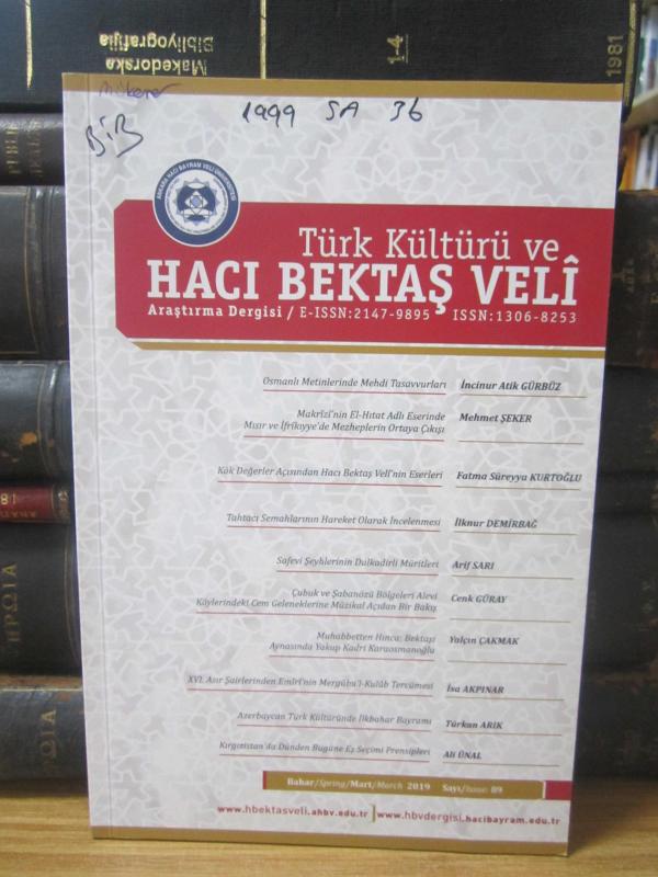 Türk Kültürü Ve Hacı Bektaş Veli Araştırma Dergisi - Bahar 2019 Sayı 89