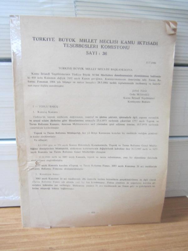 Türkiye Büyük Millet Meclisi Kamu İktisadi Teşebbüsleri Komisyonu - Sayılar 36-48 Arası (15.07.1986)