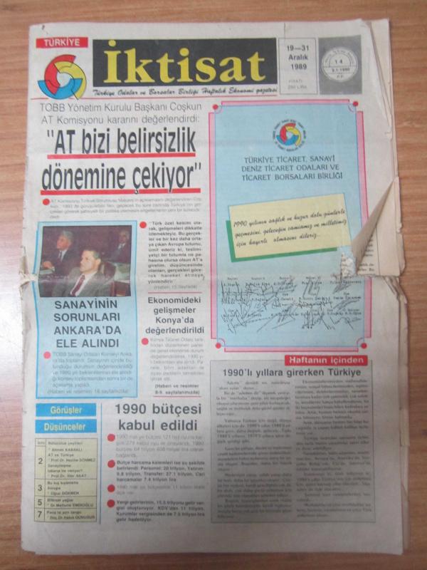Türkiye İktisat TOBB Haftalık Ekonomi Gazetesi - 19-31 Aralık 1989
