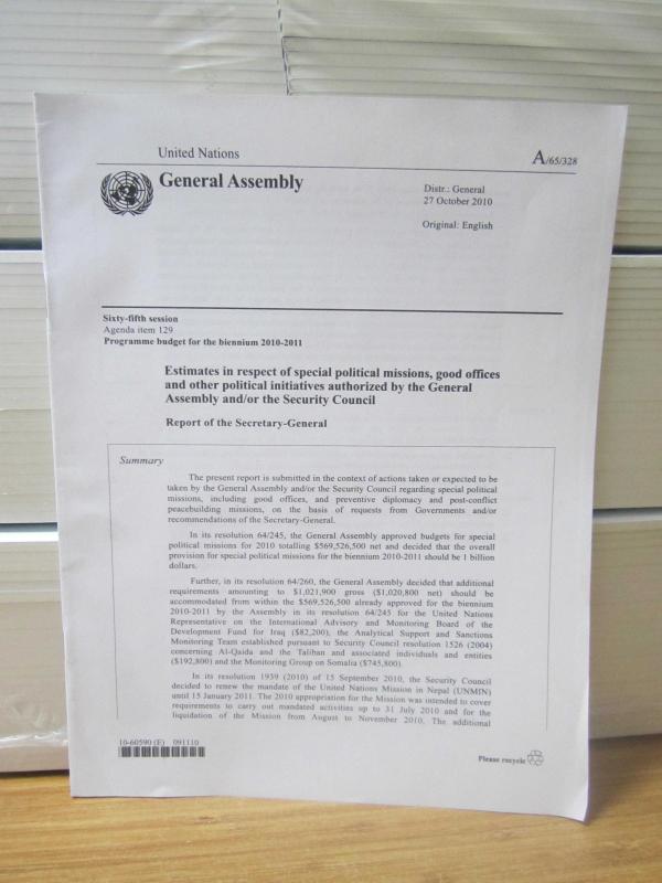 United Nations General Assembly - Sixty-Fifth Session Agenda Items 129 - Programme Budget for The Biennium 2010-2011 A/65/328