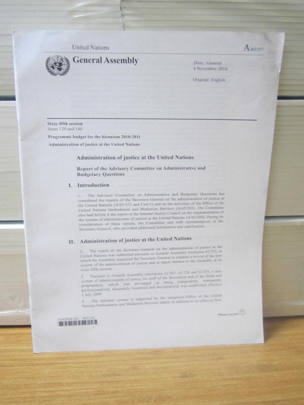 United Nations General Assembly - Sixty-Fifth Session Agenda Items 129 and 140 - Programme Budget for The Biennium 2010-2011 A/65/557