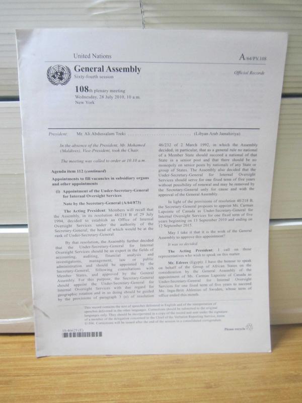 United Nations General Assembly Sixty-Fourth Session 108th Plenary Meeting [28 July 2010] - Official Records A/64/PV.108