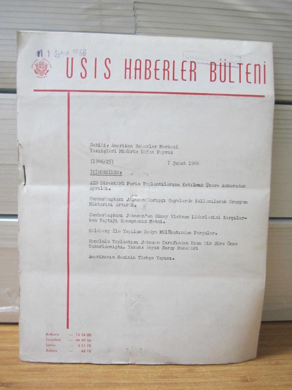 USIS HABERLER BÜLTENİ - Amerikan Haberler Merkezi - Yıl 1966 Sayılar: 25-38 ve Arası Mevcut