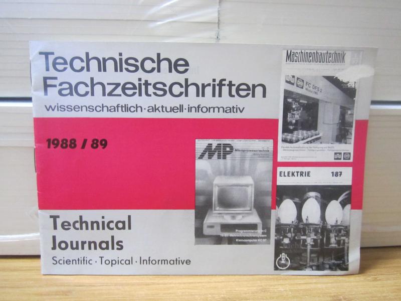 VEB Verlag Technik Berlin Technische Fachzeitschriften Ausgabe 1988/89