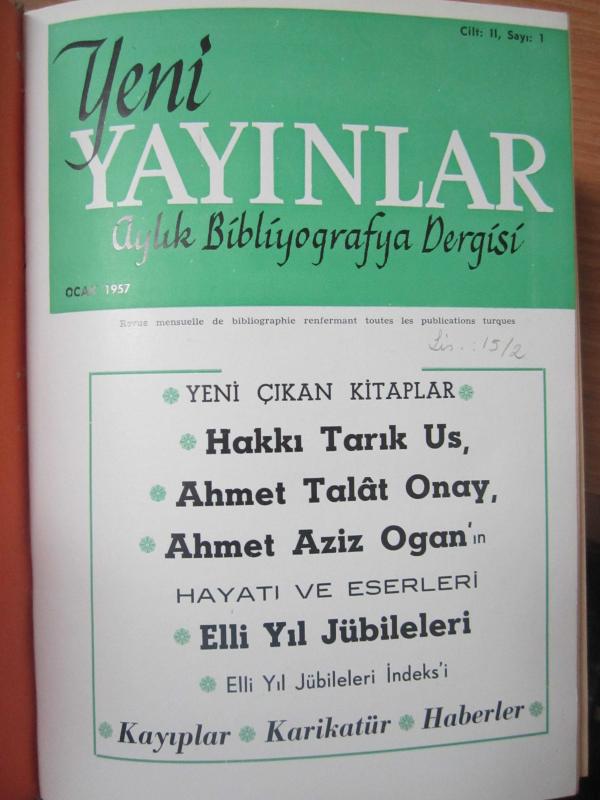 Yeni Yayınlar Aylık Bibliyografya Dergisi -  Ocak - Aralık 1957 - Ciltli