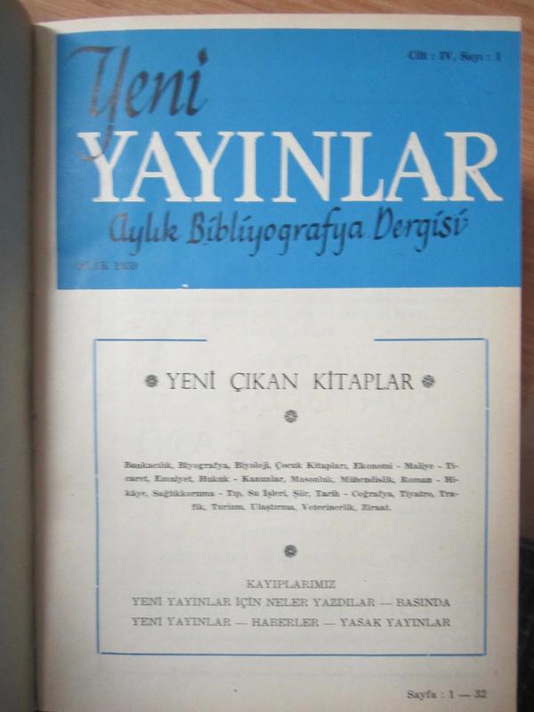 Yeni Yayınlar Aylık Bibliyografya Dergisi -  Ocak - Aralık 1959 - Ciltli