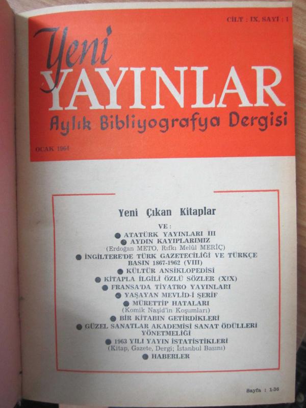 Yeni Yayınlar Aylık Bibliyografya Dergisi -  Ocak - Aralık 1964 - Ciltli